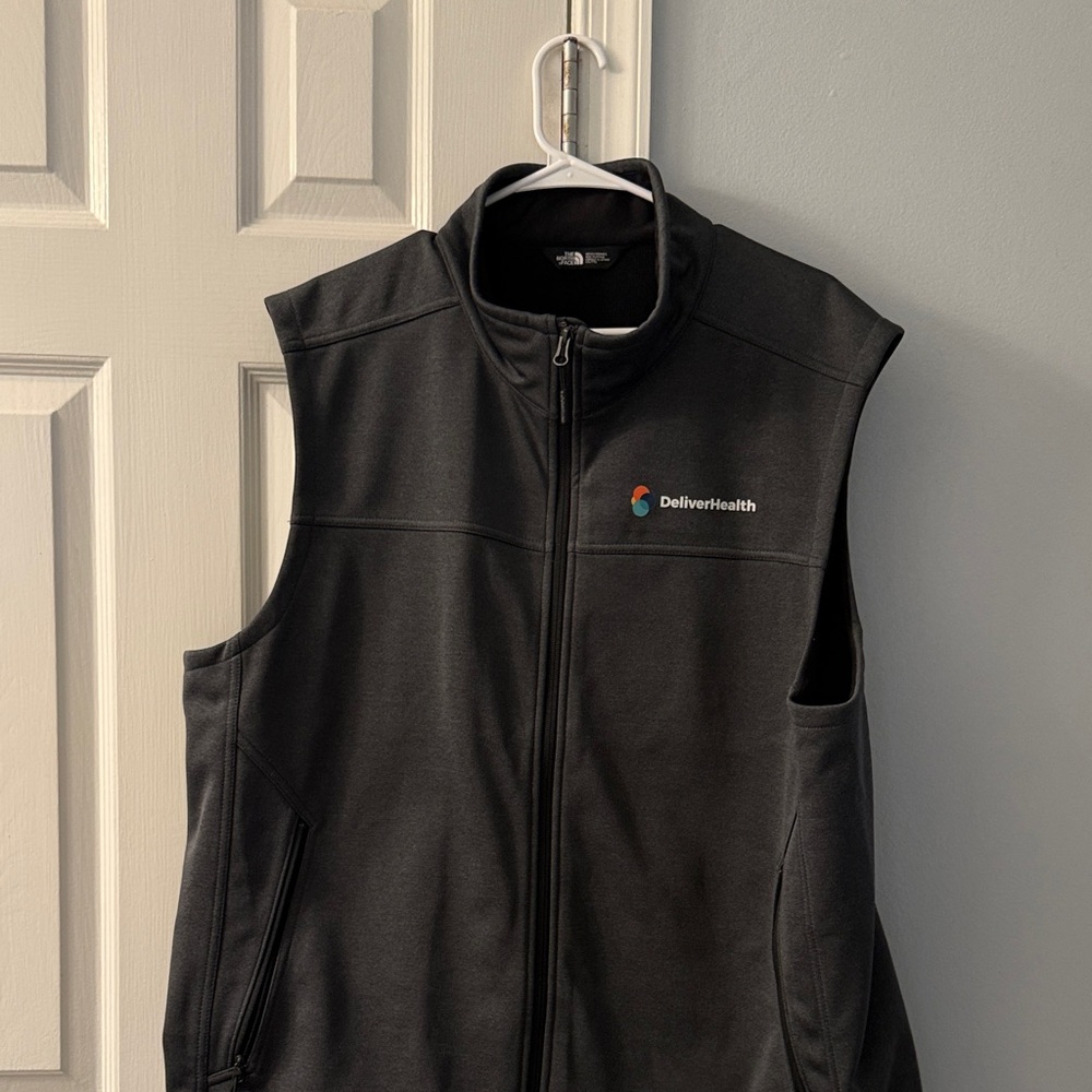 The North Face Black Fleece Zip Vest with DeliverHealth Logo